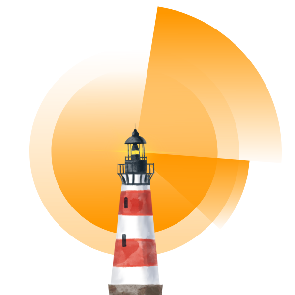 A lighthouse glowing in radar shape